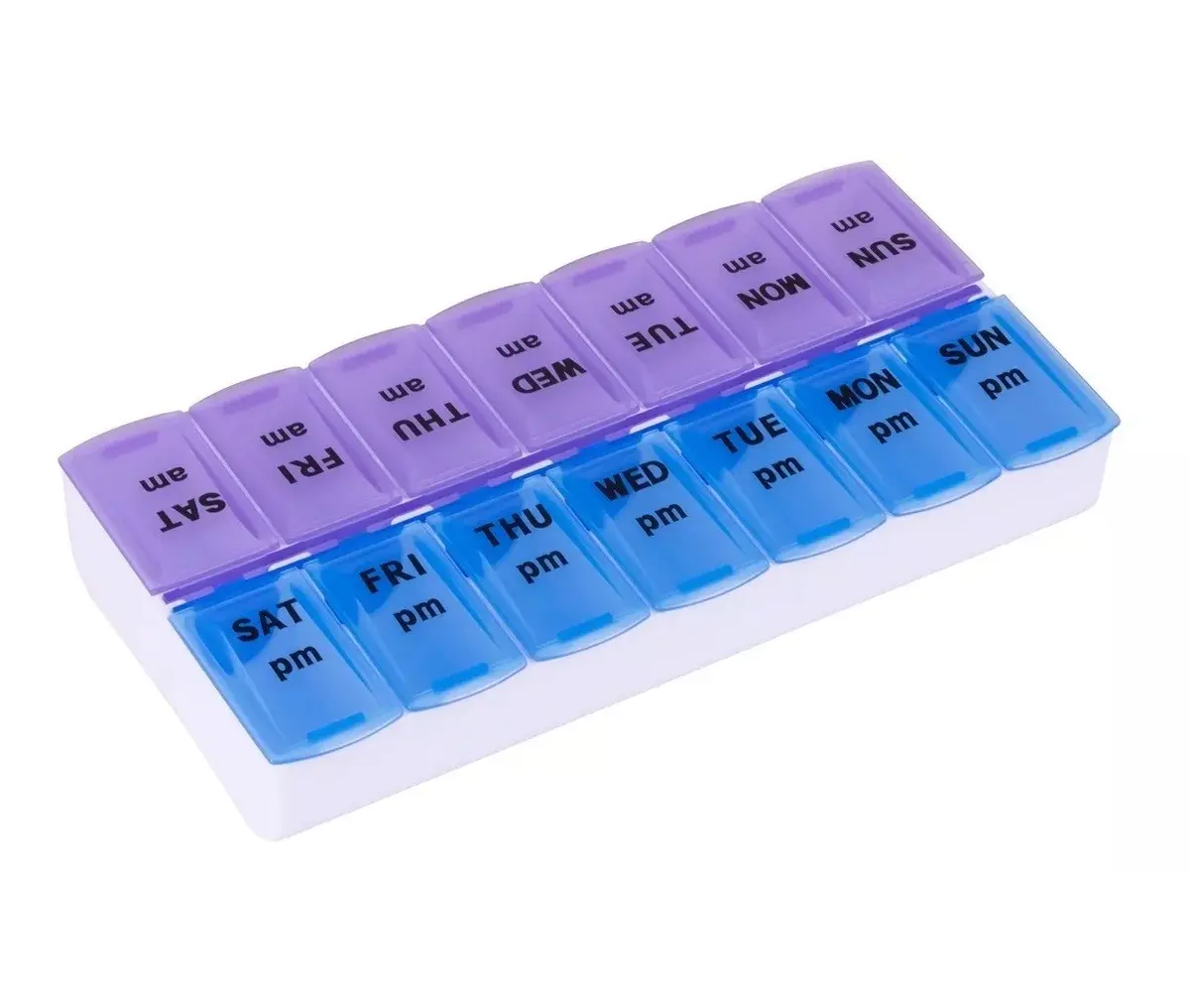 Pastillero semanal de 14 divisiones, 7 días AM/PM, organizador de medicamentos