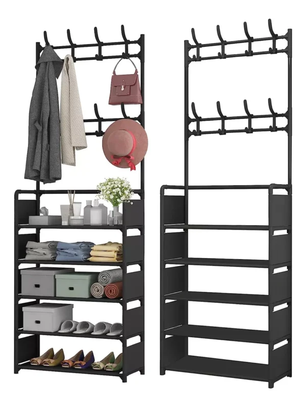 Zapatero organizador de closet con ganchos para abrigos, sombreros y bolsos, 6 niveles.
