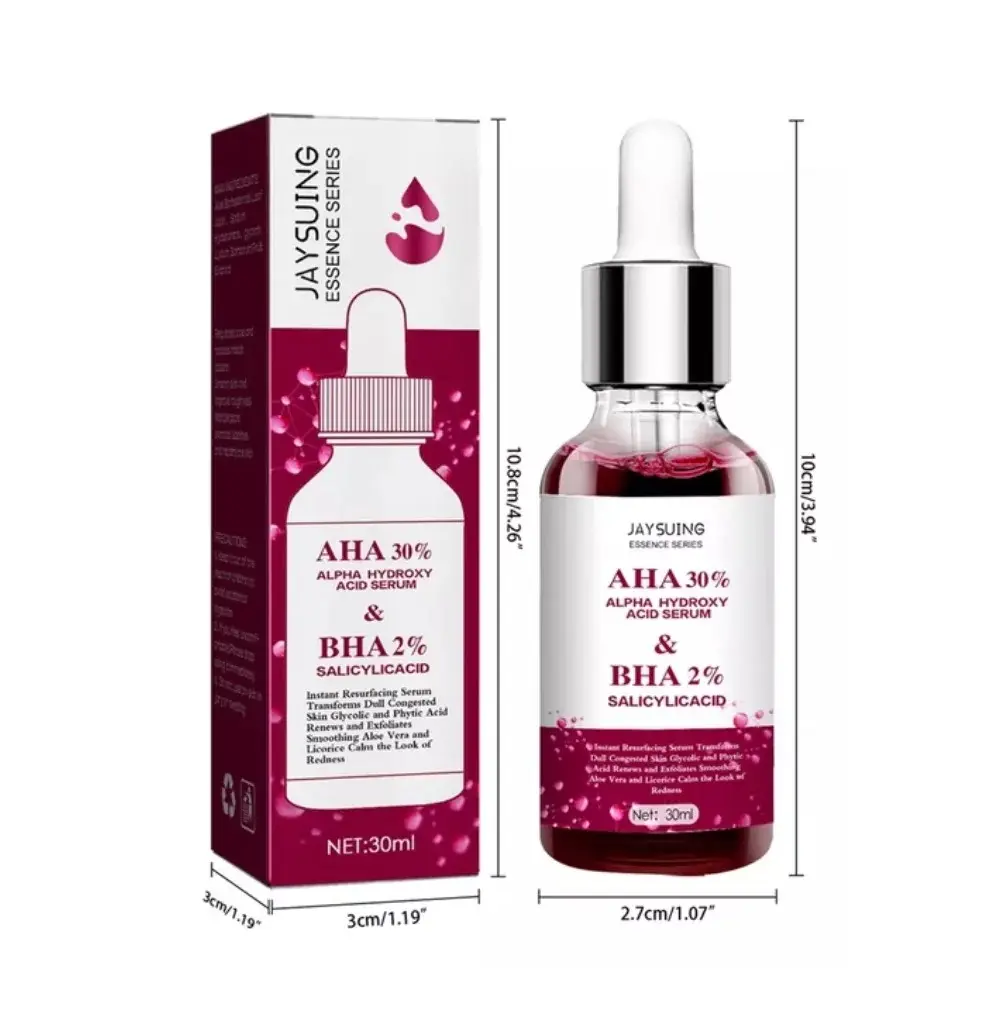Set x2 JAYSUING AHA 30% BHA 2% Salicylic Acid Serum para acné con detalles del producto.