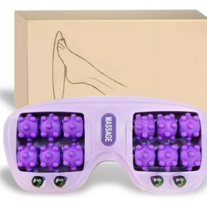 Rodillo de masaje de pies púrpura con múltiples rodillos para aliviar el estrés y la tensión.