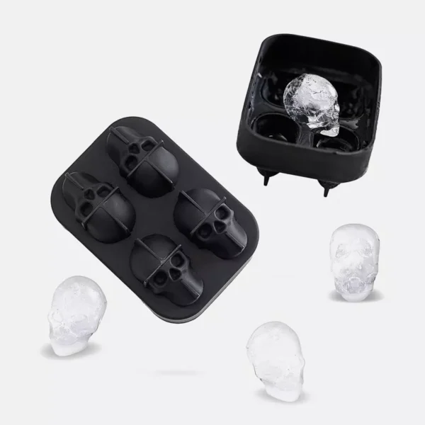 Molde de silicona para hielos con forma de calavera para bebidas, con cuatro cavidades.