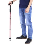 Bastón de trekking senderismo ajustable con linterna LED, color rojo, para hombre.