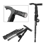 Bastón de trekking con linterna LED, ajustable, ideal para senderismo y actividades al aire libre.