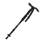 Bastón de senderismo negro ajustable con linterna LED y correa para trekking.