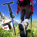 Bastón de senderismo con linterna LED ajustable para trekking, ideal para aventura.