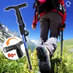 Bastón de senderismo con linterna LED ajustable para trekking, ideal para aventura.
