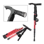 Bastón de trekking ajustable con linterna LED integrado, ideal para senderismo y caminatas.