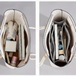 Set x2 Bolso Organizador Oasis blanco con interior lleno de maquillaje y accesorios.