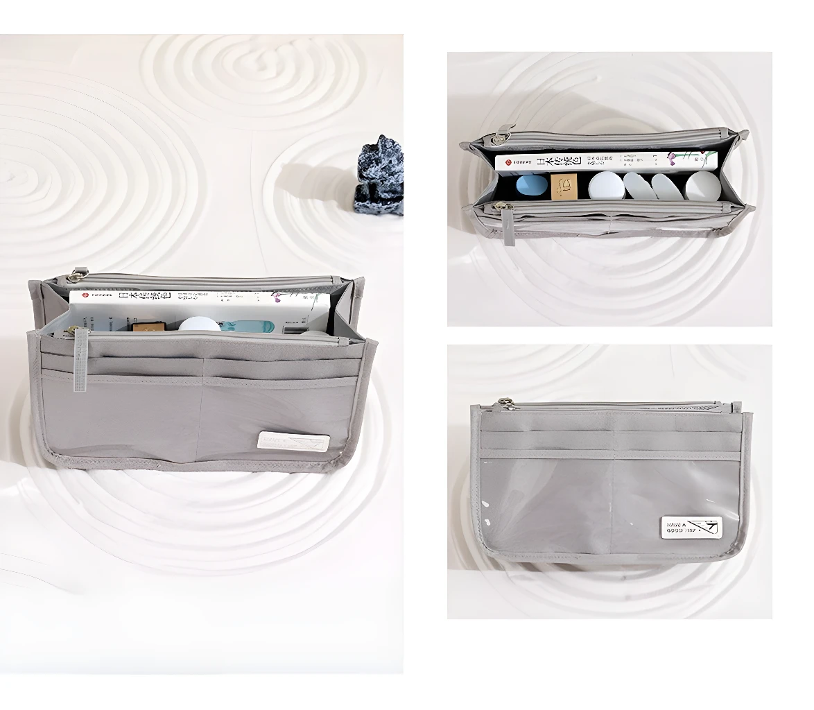 Set x2 bolso organizador gris para cartera, compacto y funcional
