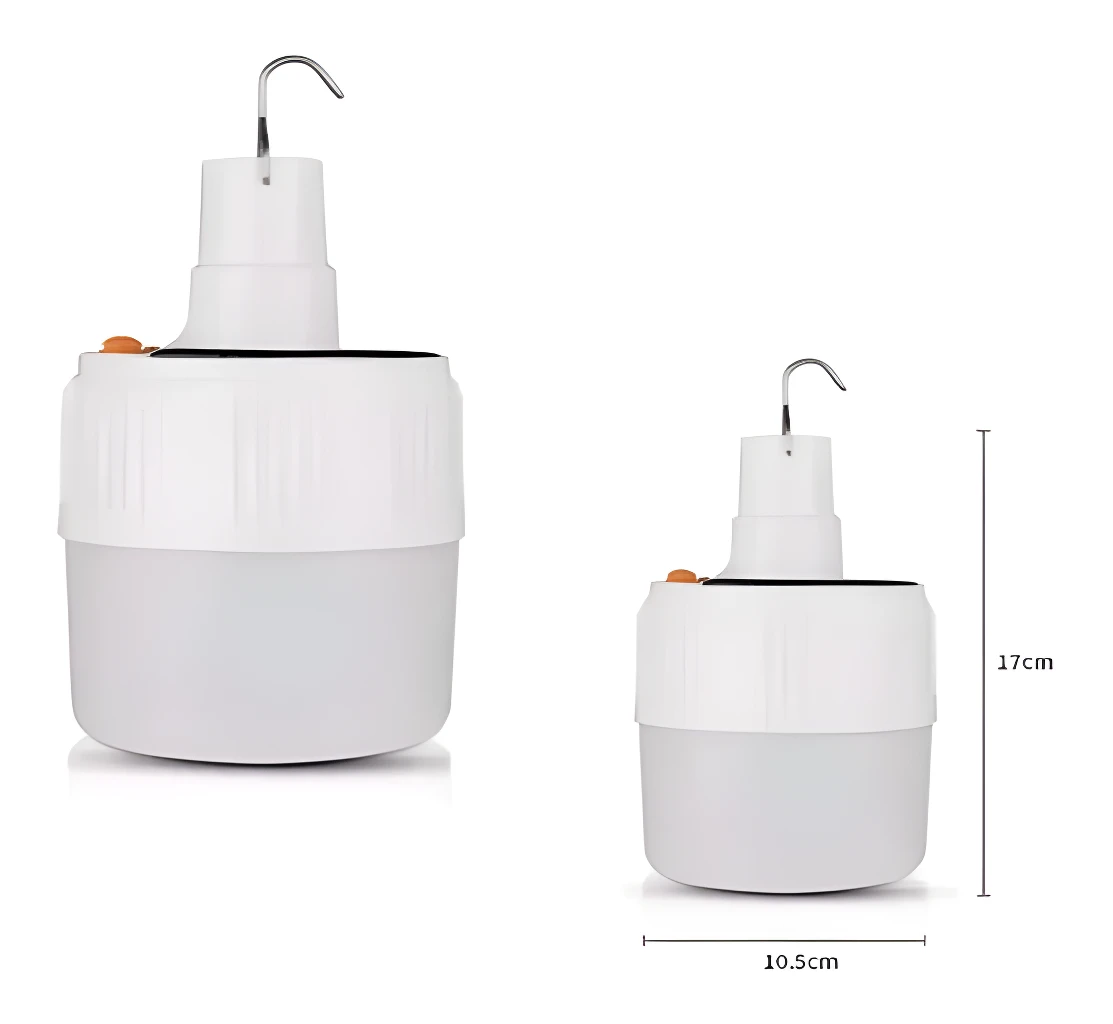 Bombillo LED solar recargable con 24 luces, de 17cm de alto y 10.5cm de ancho.