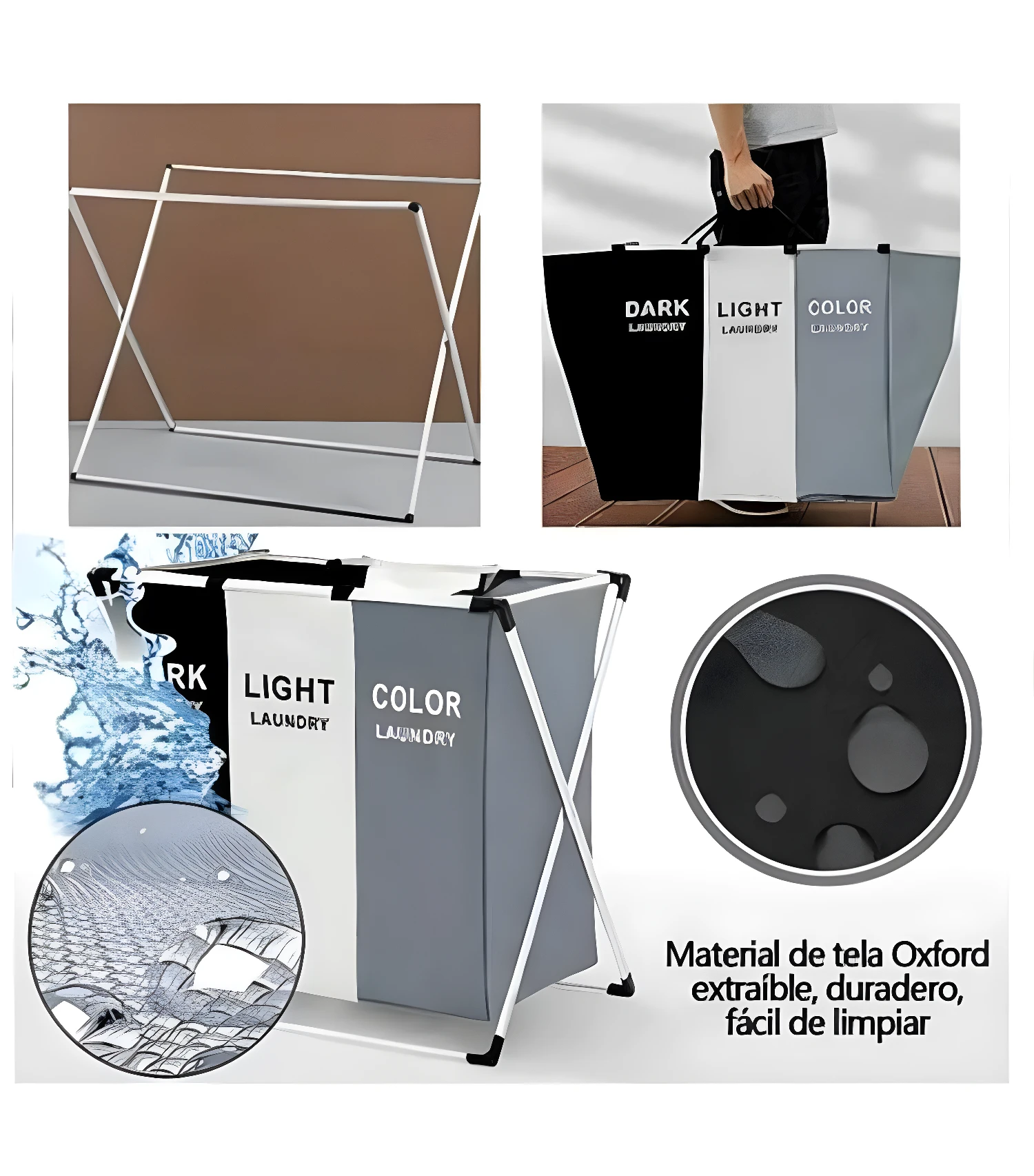 Cesto plegable para ropa sucia del hogar, organizador de almacenamiento para separar por color, tela Oxford.