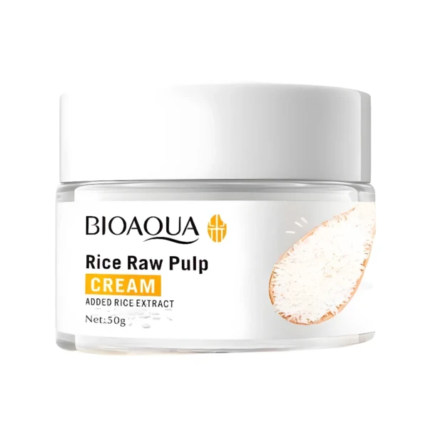Crema BIOAQUA Rice Raw Pulp con extracto de arroz, tarro blanco, 50g.