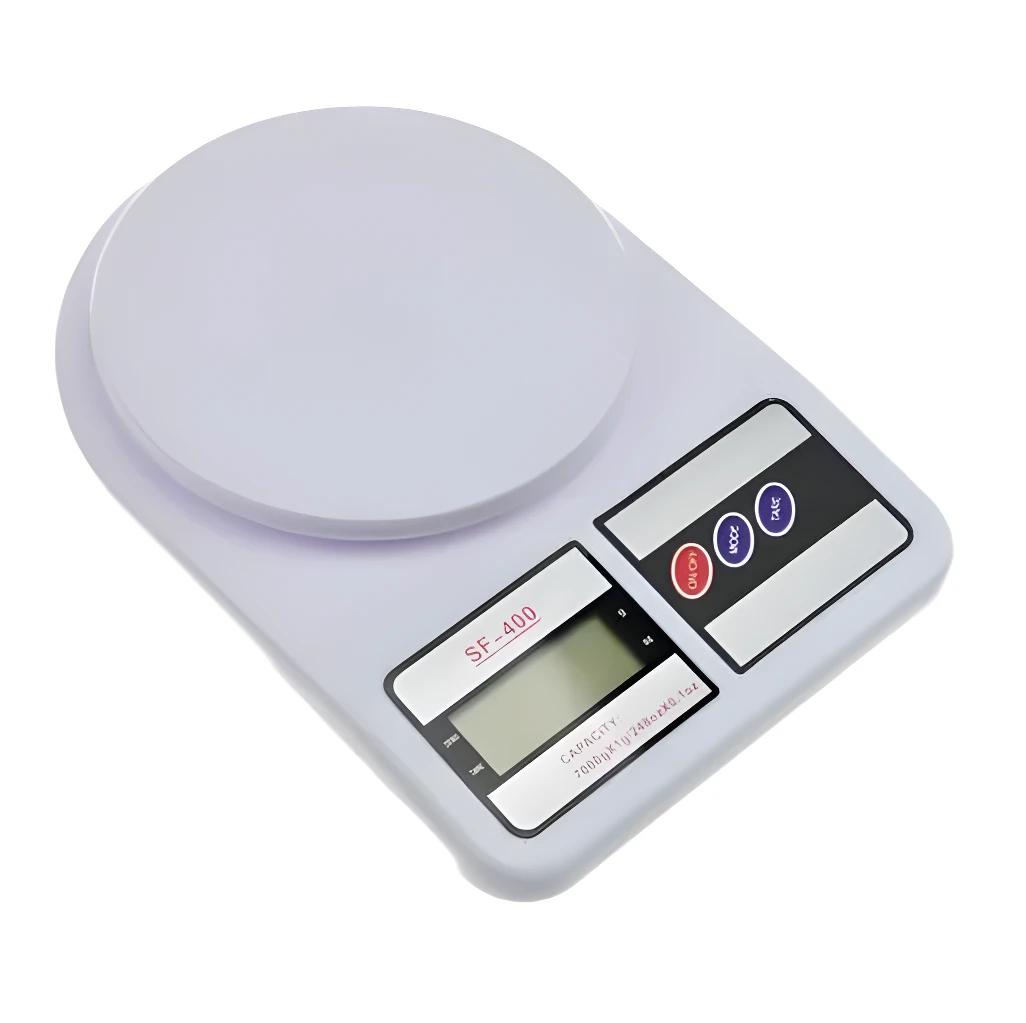 Gramera digital SF-400 blanca para cocina, peso preciso, capacidad 7000g.