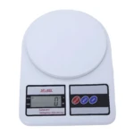 Gramera digital blanca SF-400 con pantalla LCD, botones de función y capacidad de 10000g.