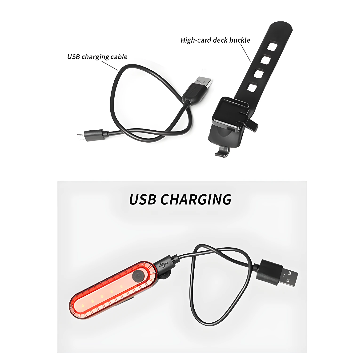 Luz led de bicicleta recargable por USB, impermeable, con accesorio de montaje.