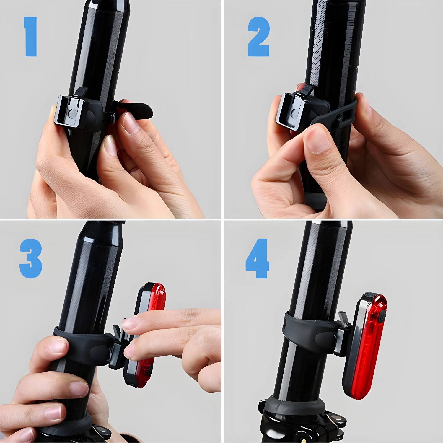 Luz LED de bicicleta impermeable montada en poste de asiento, fácil instalación.