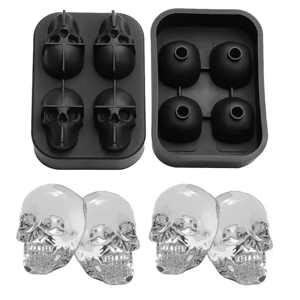 Molde para hielos de calavera negra y hielos de calavera plateada.