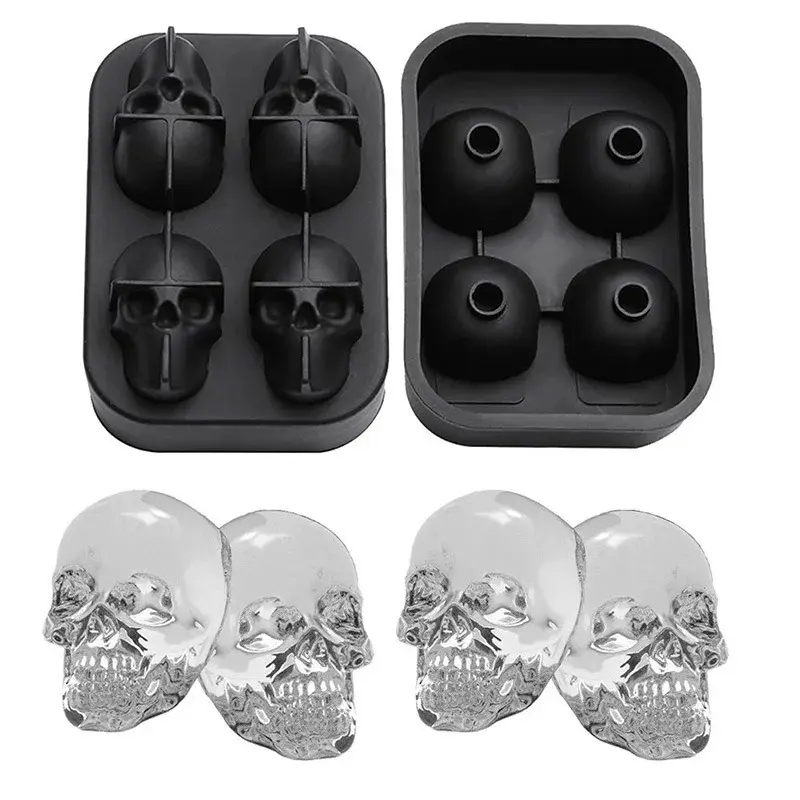 Molde para hielos de calavera negra y hielos de calavera plateada.