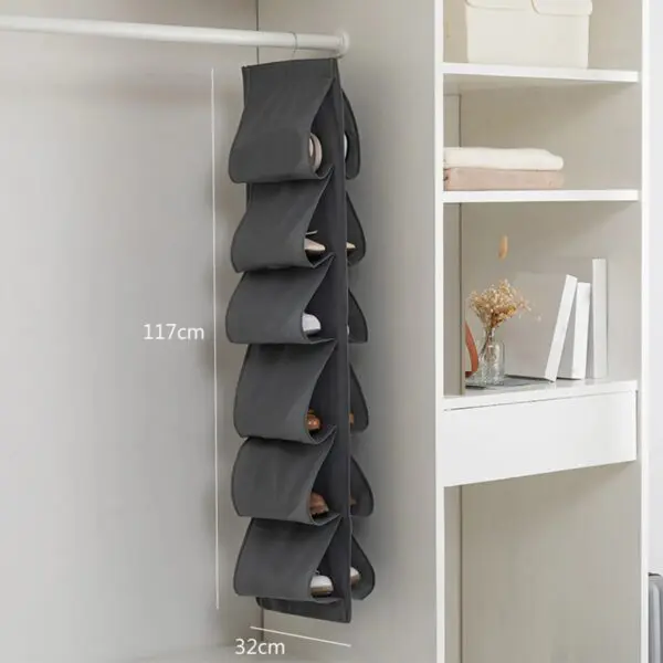 Estante organizador de zapatos colgante gris para closet, 117x32cm.