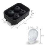 Molde de silicona para hielos en forma de calavera, 4 cavidades, ideal para bebidas.