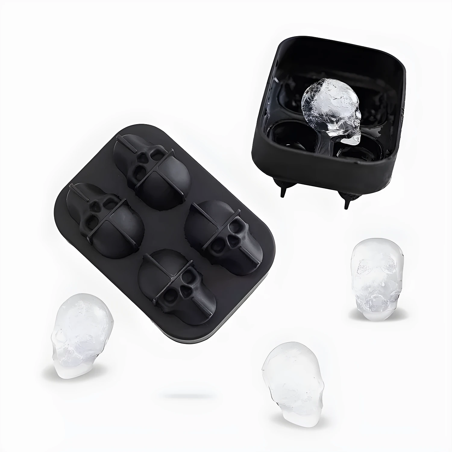 Molde hielera para crear hielo en forma de calavera, con varios moldes disponibles.