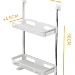Estante organizador multifuncional para baño de 58cm alto, 34.5cm ancho y 14.5cm profundidad.