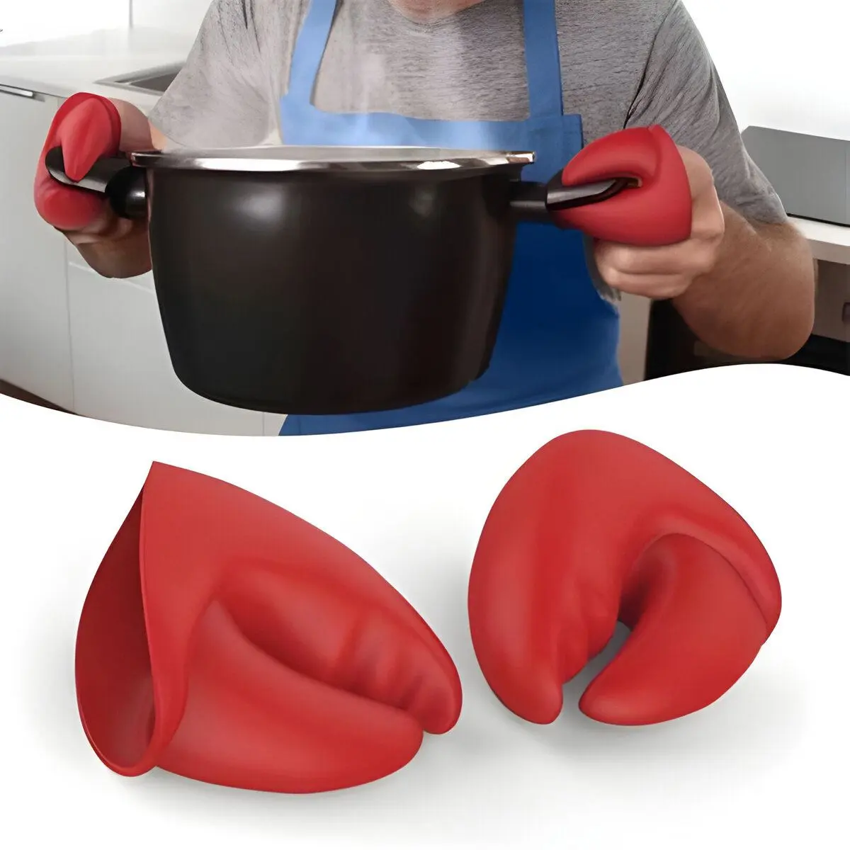 Guantes de silicona rojos para agarrar ollas calientes sin quemarse.