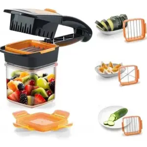 Picador 5 en 1 corta frutas y verduras en dados. Incluye recipiente y accesorios.
