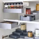 Kit organizador multiusos 7 en 1 para especias, cajón extraíble y escalonado para cocina.