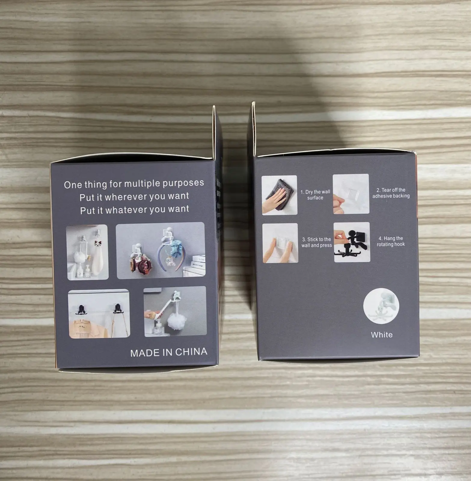 Set x2 gancho giratorio blanco multiusos para colgar en pared, ideal para baño y dormitorio.