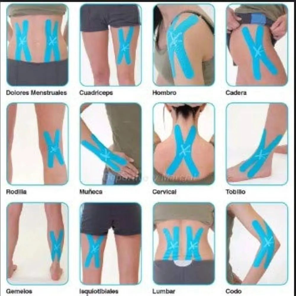 Cinta kinesiológica para alivio de dolor menstrual, rodillas, cuello, espalda y más.