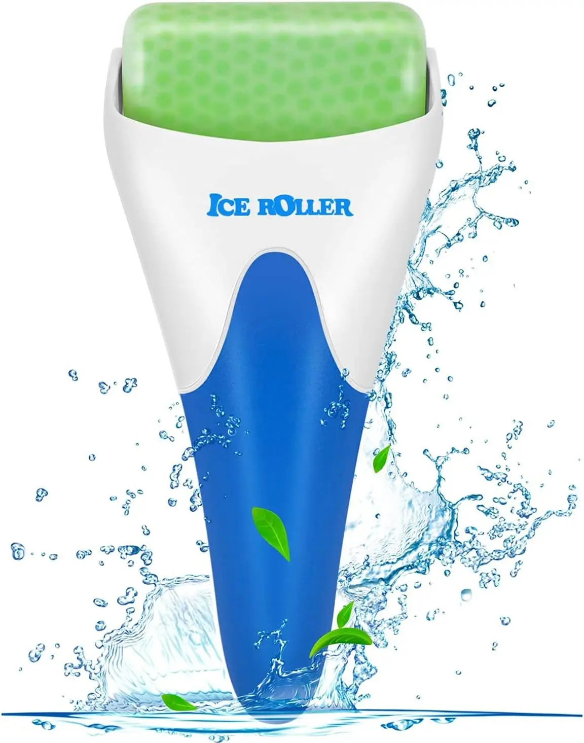 Rodillo de crioterapia para rostro con gel verde, ideal para masajes fríos y revitalizantes.