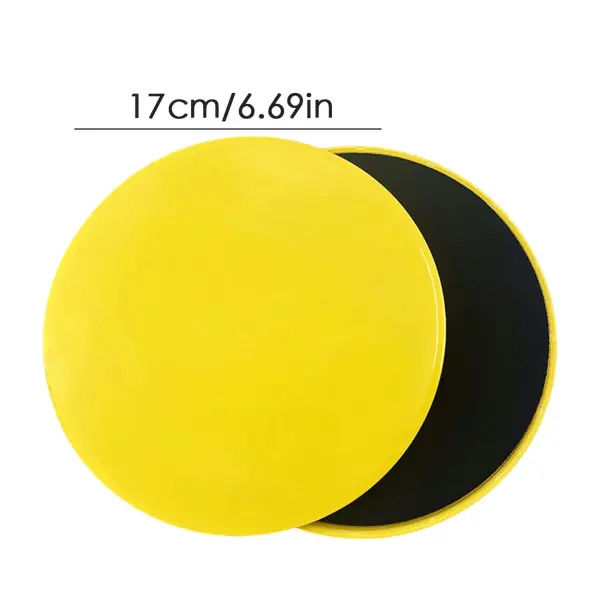 Discos deslizadores amarillos para yoga de 17 cm, perfectos para ejercicios de entrenamiento y deslizamiento.
