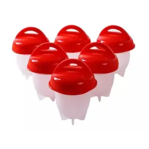 Set x6 moldes de silicona para hervir huevos, diseño rojo y blanco, utensilios de cocina.