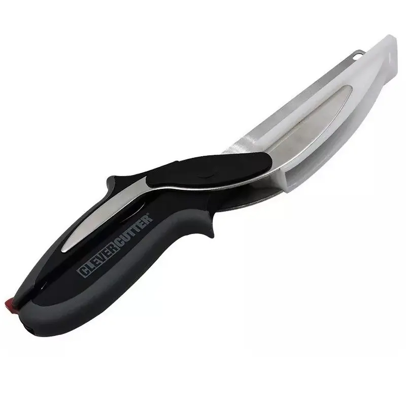 Tijera cuchillo picador Clever Cutter con mango ergonómico negro y hoja de acero inoxidable.
