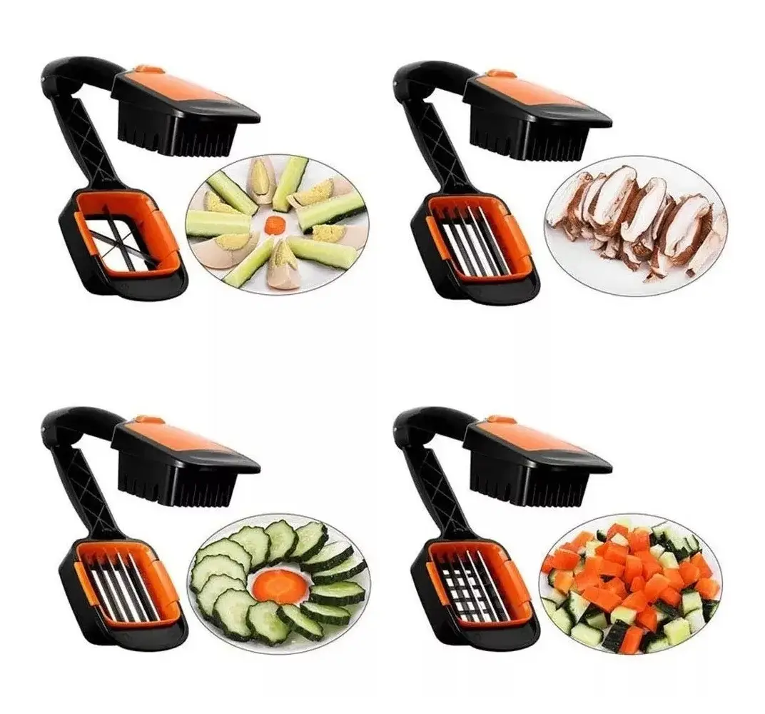Picador 5 en 1 para cortar verduras en julianas, rodajas y cubos, como pepino y zanahoria.