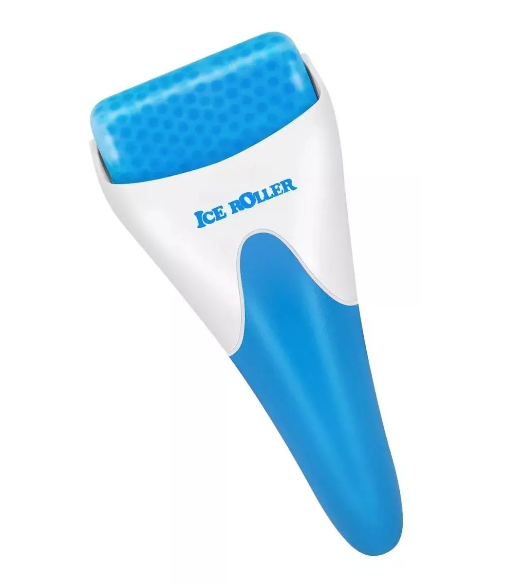 Rodillo masajeador de crioterapia con diseño ergonómico y gel frío, ideal para rostro.