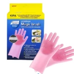 Guante Mágico MG, guantes de silicona rosa para lavar platos, con cerdas integradas, 100% ecológicos.