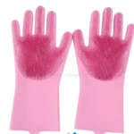 Guante Mágico MG para lavar platos, rosa, con cerdas de silicona para limpieza profunda.