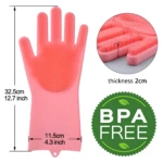 Guante Mágico Mg de silicona rosa, ideal para lavar platos, con medida de 32.5cm y libre de BPA.