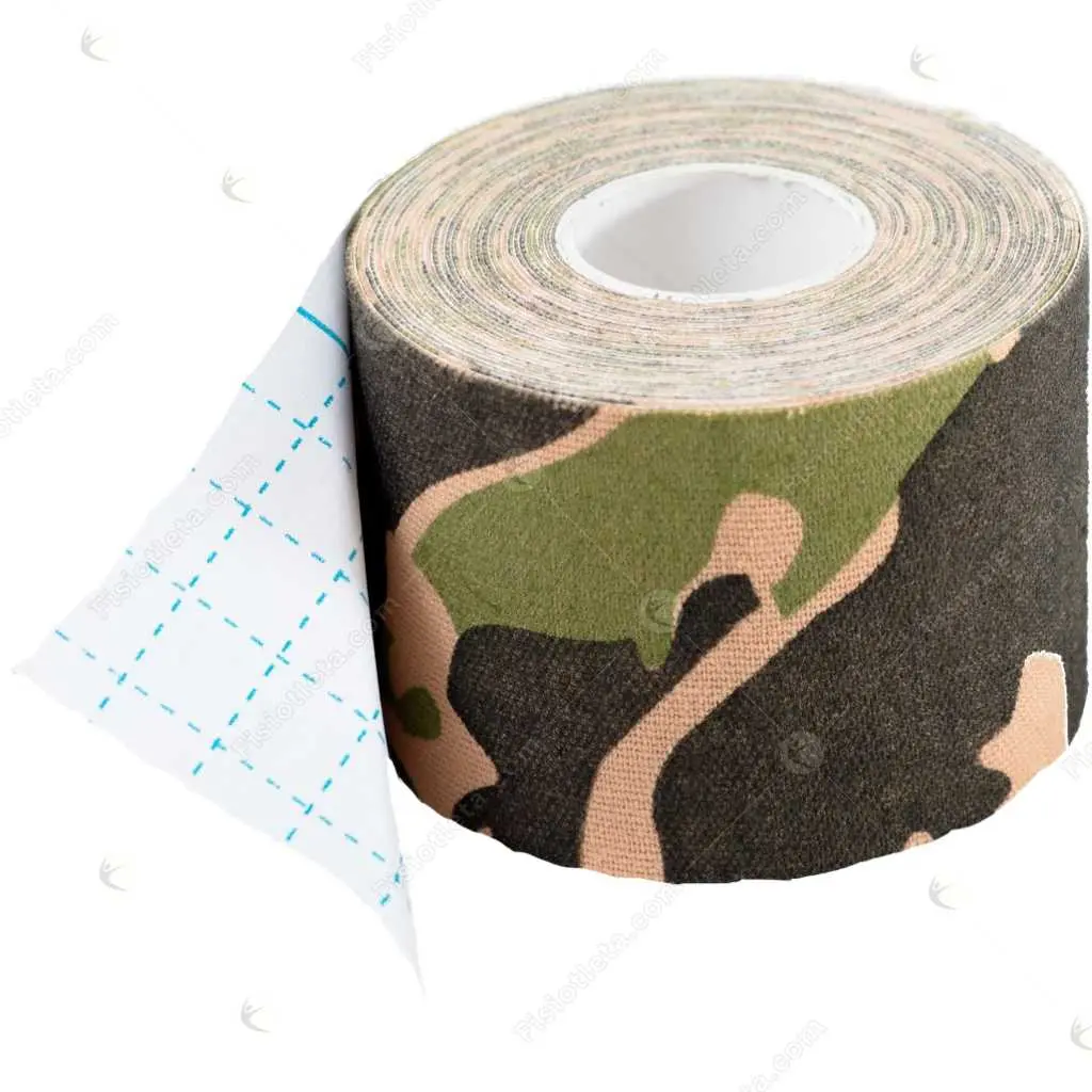 Cinta Kinesiológica Terapéutica Lesión camuflada, vista de rollo con protector cuadriculado.