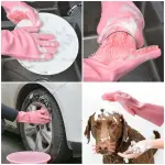 Guante Mágico MG rosa: lava platos, autos y baña mascotas con silicona.