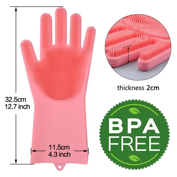Guante mágico de silicona rosa para lavar platos, libre de BPA, 32.5 cm de largo.