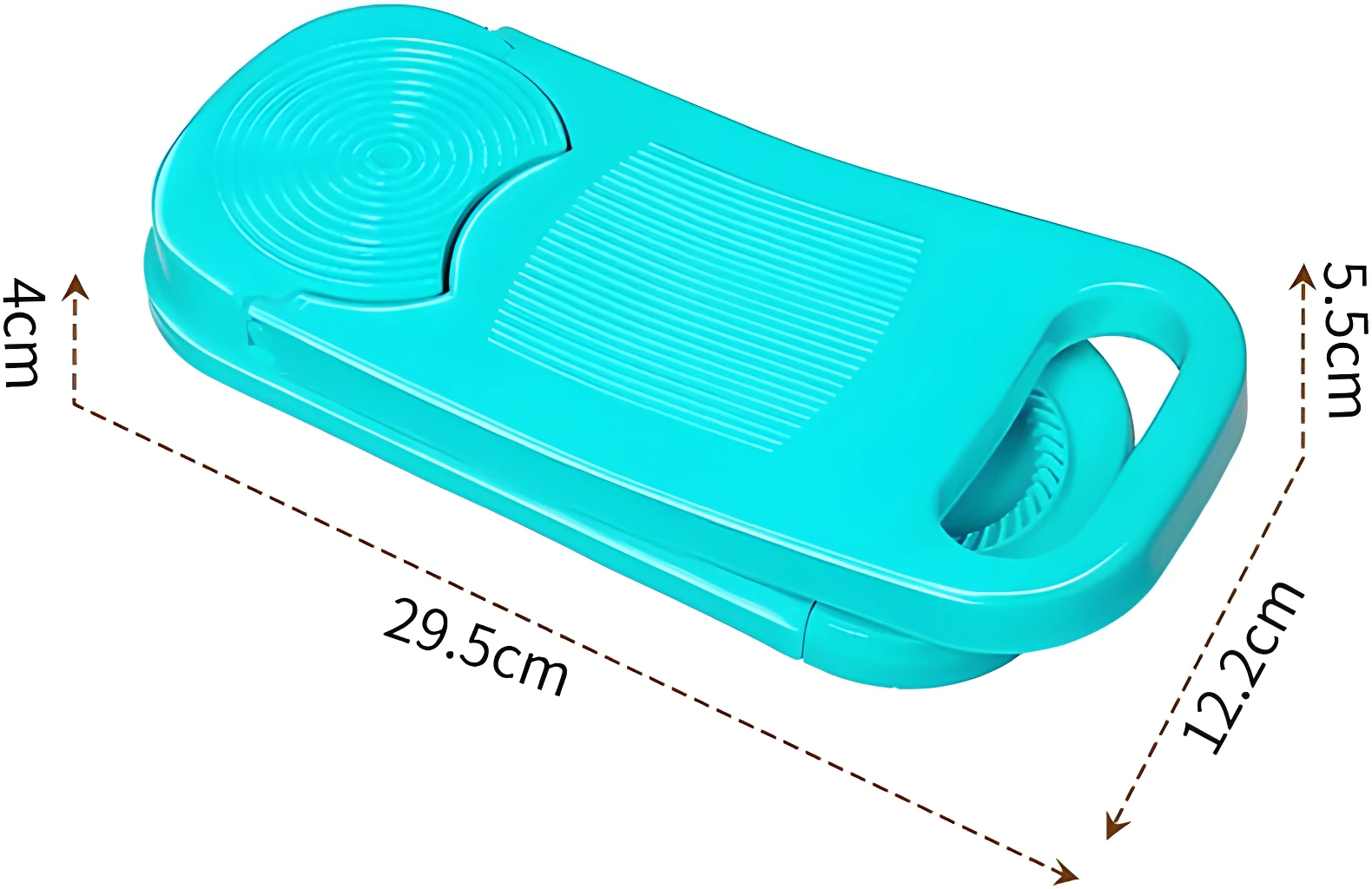 Molde para empanadas azul, 29.5cm largo, 4cm ancho, 5.5cm alto, diseño práctico.