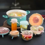 Set de 6 tapas de silicona reutilizables para ollas, recipientes y frutas.