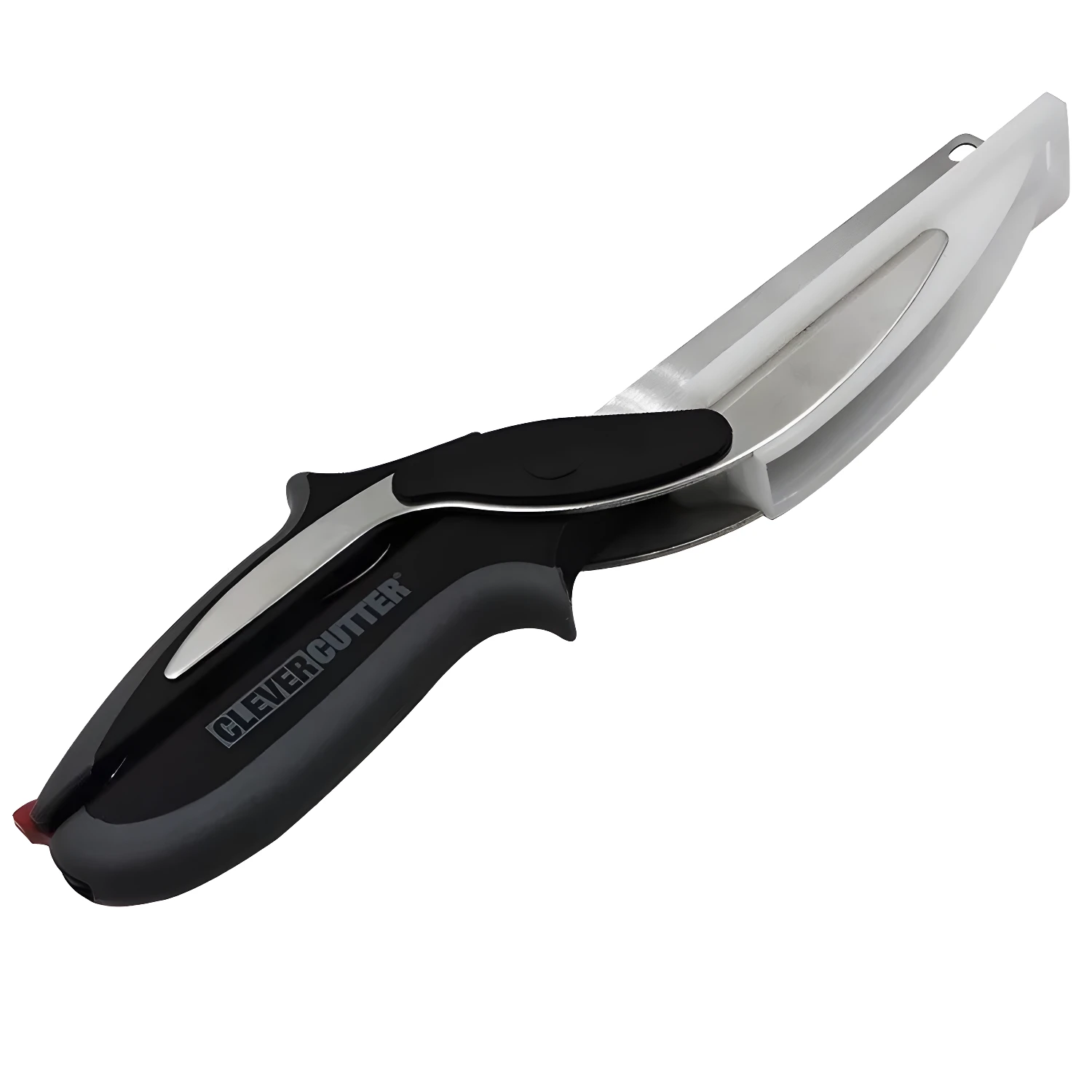 Tijera cuchillo picador CleverCutter para alimentos, con mango ergonómico negro y hoja de acero.
