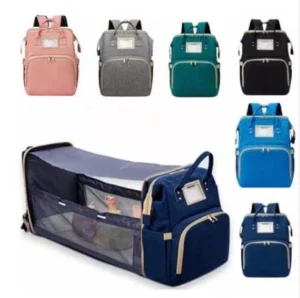 Bolso pañalera con cuna y cambiador portátil para bebé, varios colores disponibles.