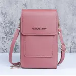 Bolso tipo cartera rosa con correa ajustable y bolsillo frontal, "Fashion Uyhm" impreso.