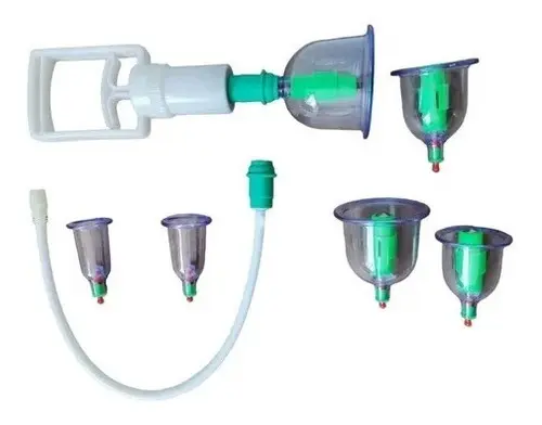 Set de 6 copas de terapia de vacío (Vacum Terapia X6) con aplicador para masajes y relajación corporal.
