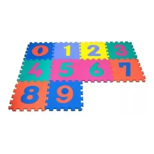 Tapete de rompecabezas para bebé con números del 0 al 9 en colores vivos y texturas suaves para aprender jugando.